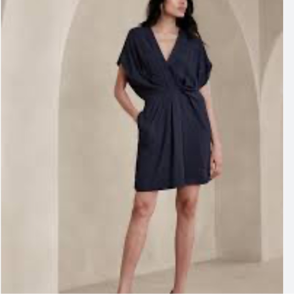 Banana Republic Elegant Black Faux Wrap Dress, oversized on top, size 4